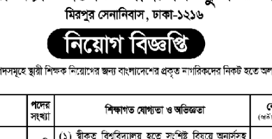 Mirpur Cantonment Public School and College Job Circular