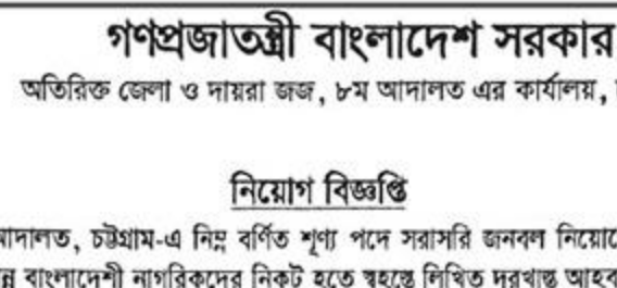 Office of the Additional District and Sessions Judge Court job circular