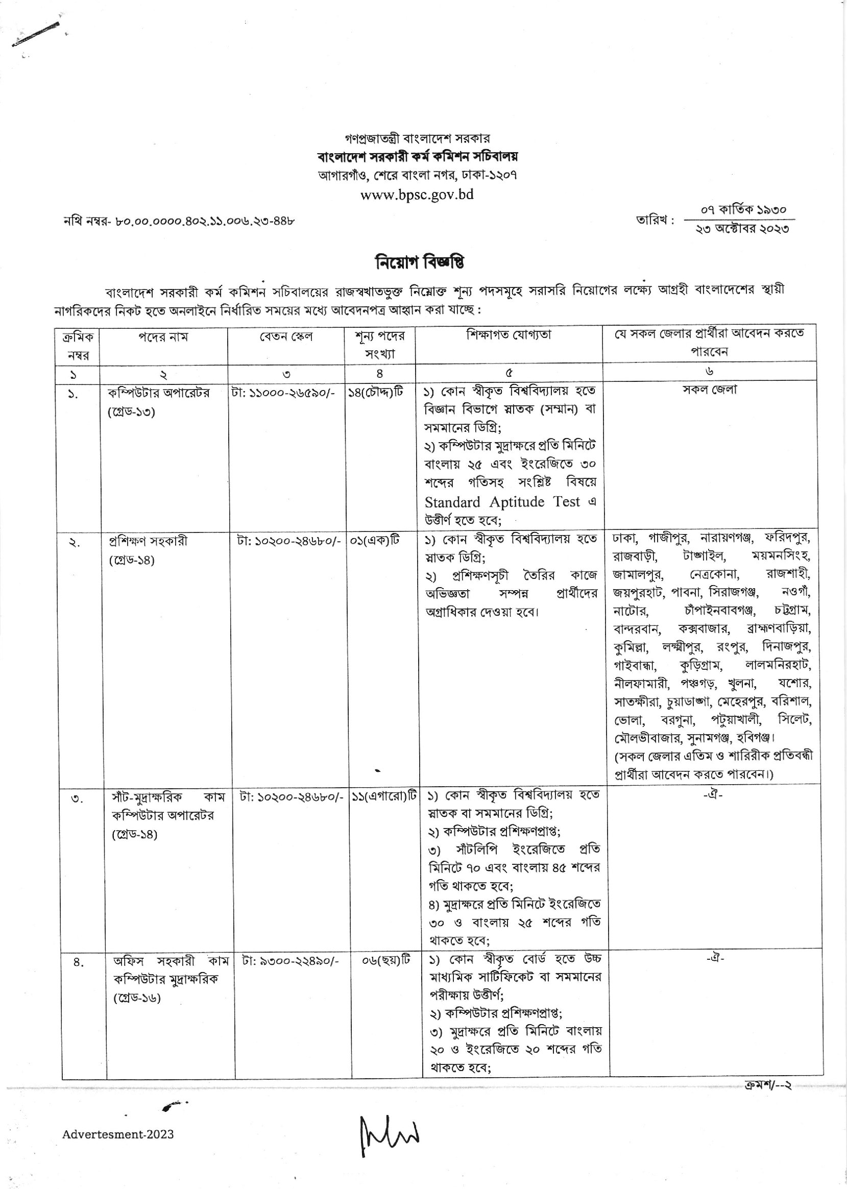 Bangladesh Public Service Commission (BPSC) Job Circular 