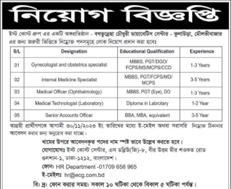 Bakhtunnessa Chowdhury Diabetes Centre Job Circular 