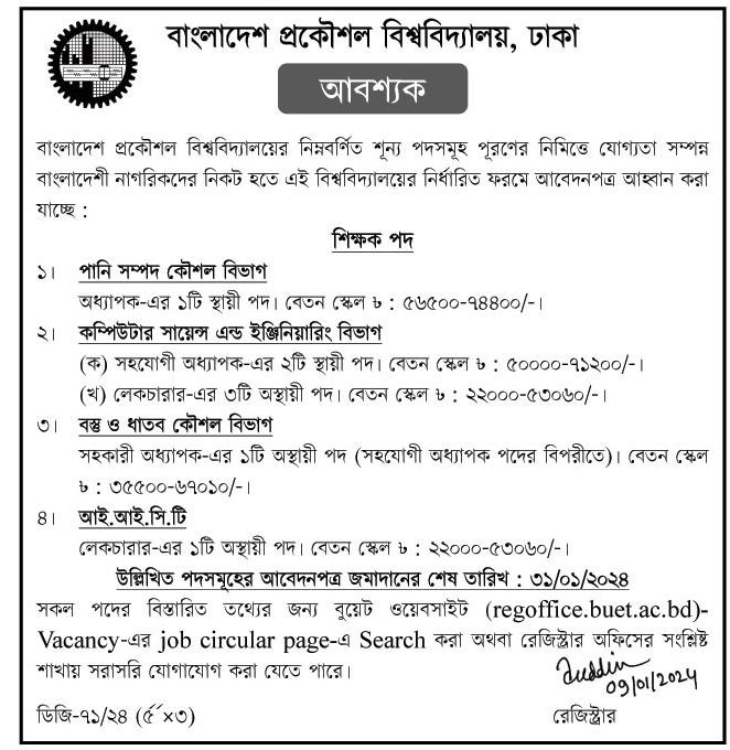 Bangladesh University of Engineering and Technology (BUET) Job Circular
