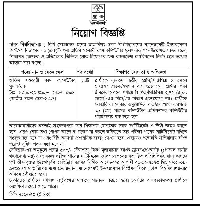 Dhaka University Job Circular 2023 Jobs