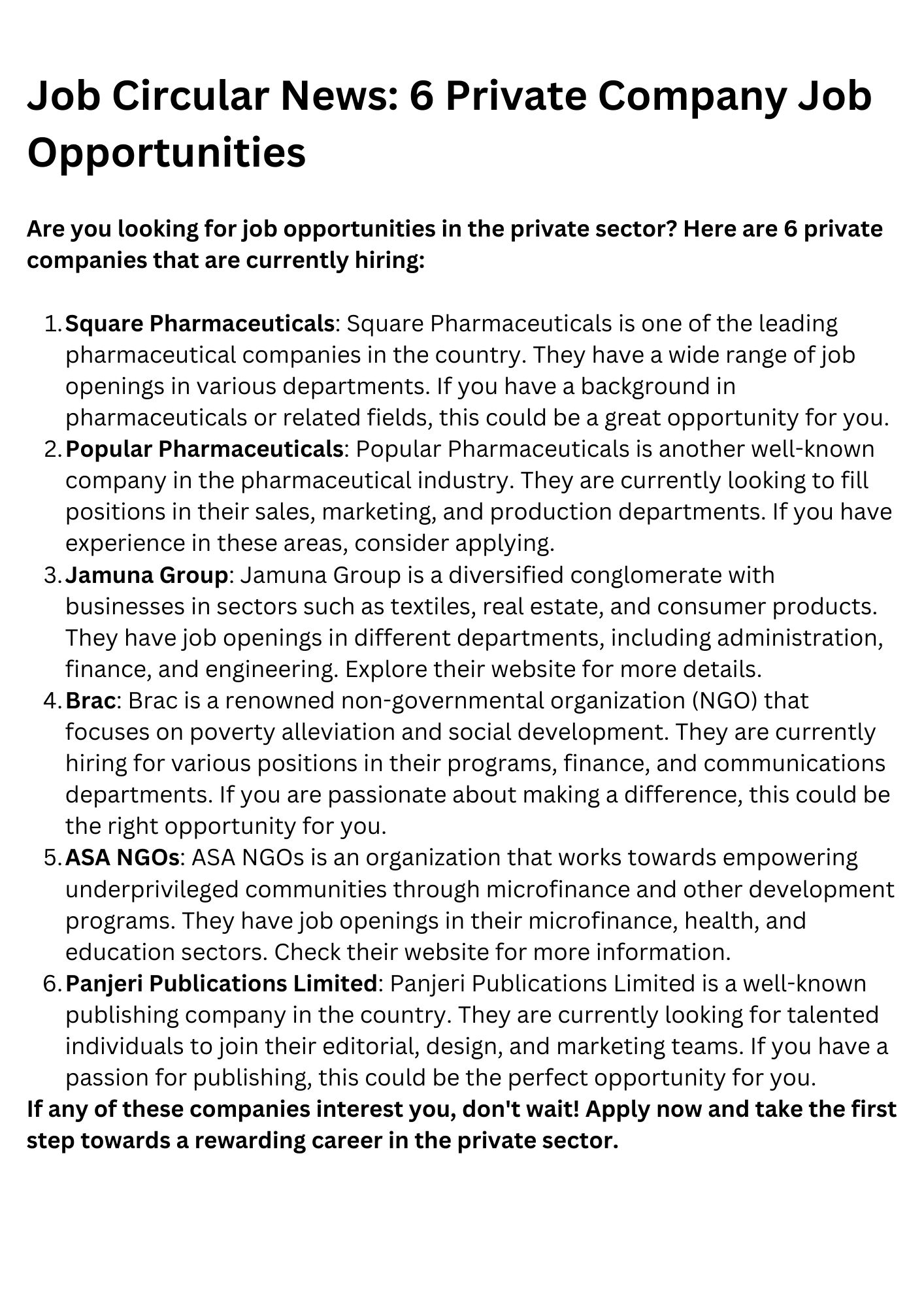 Job Circular News: 6 Private Company Job Opportunities