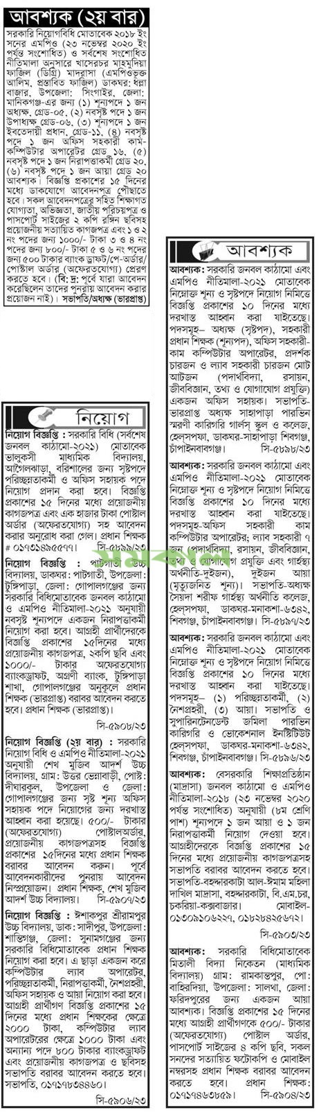 This job news was published on 05, 12. 2023, and collected from Samakal newspaper.