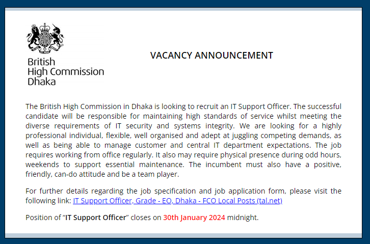 British High Commission Job Circular 2024