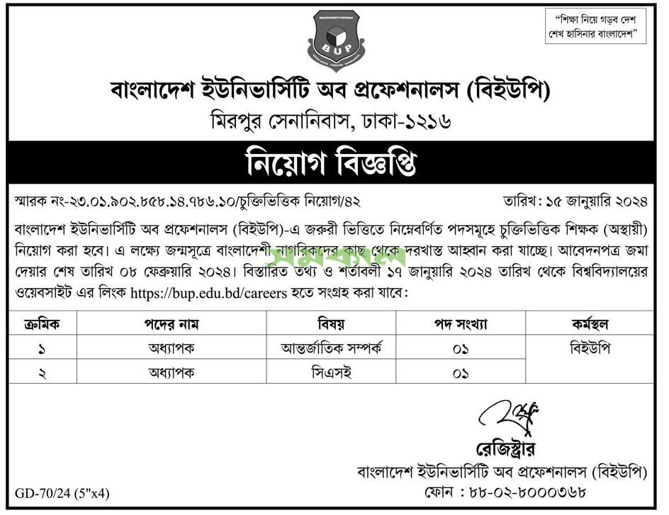 Bangladesh University of Professionals (BUP) Job Circular 2024